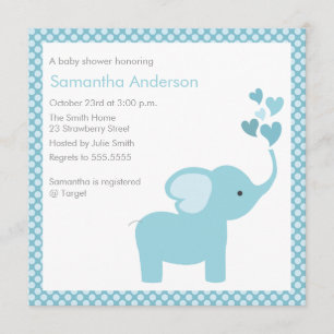 Elephant Hearts Baby Shower Invitation - Boy