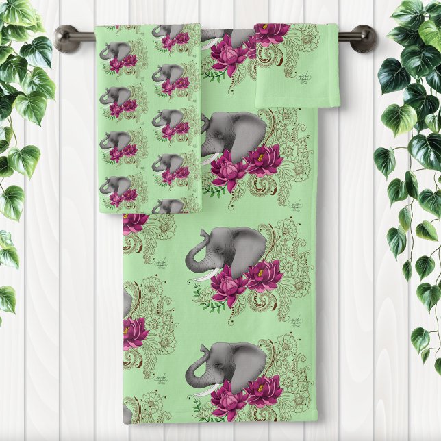 Elephant Henna Lotus Flowers Bath Towel Set (Creator Uploaded)