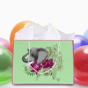 Elephant Henna Lotus Flowers Large Gift Bag