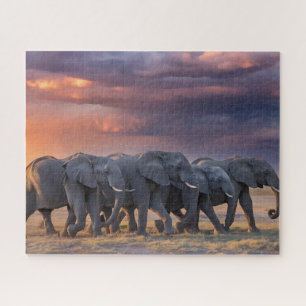 Elephant Herd Crossing the Savannah Jigsaw Puzzle