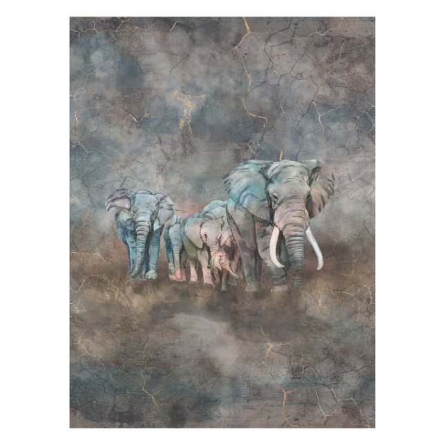 Elephant herd Digital Art Tablecloth (Front)