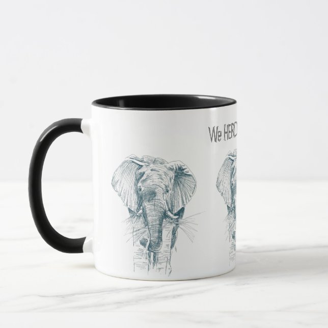 Elephant Herd  Ink drawing and a Funny Saying Mug (Left)