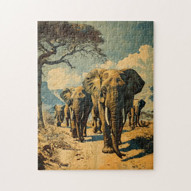 Elephant herd Vintage Jigsaw Puzzle (Vertical)