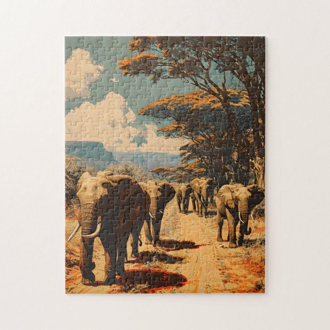 Elephant herd Vintage Jigsaw Puzzle (Vertical)