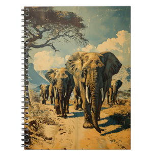 Elephant herd Vintage Notebook