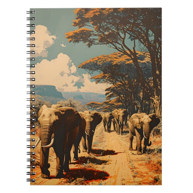 Elephant herd Vintage Notebook (Front)