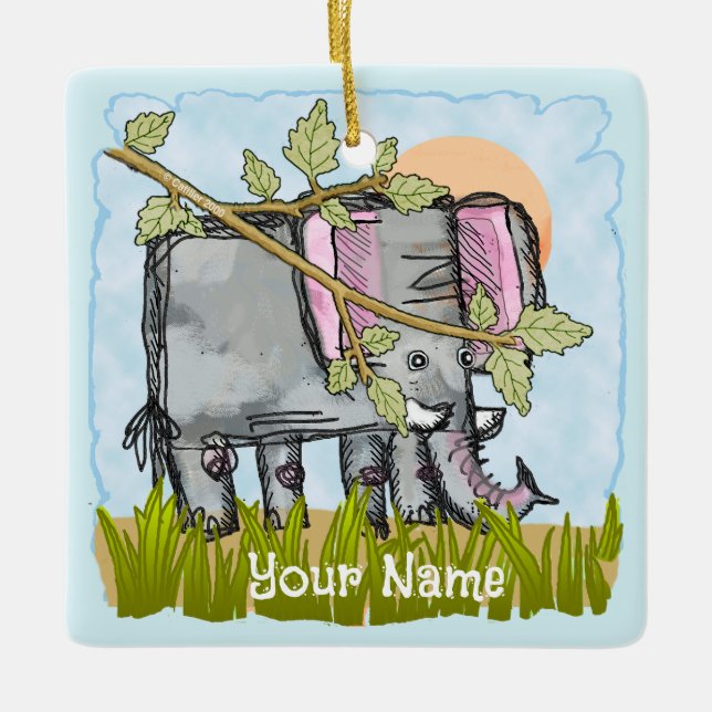 Elephant Hiding  Ceramic Ornament (Front)