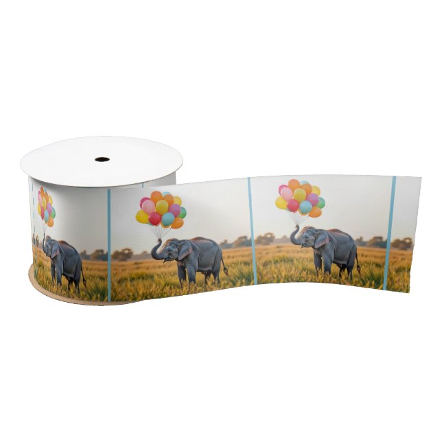 Elephant Holding A Birthday Balloon Bouquet Satin Ribbon (Spool)