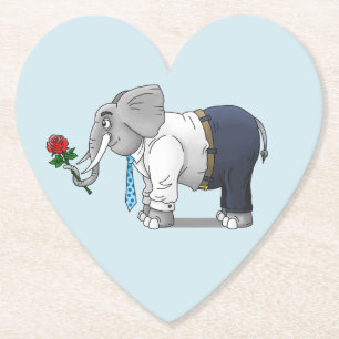 Elephant holding a Red Rose Paper Coaster