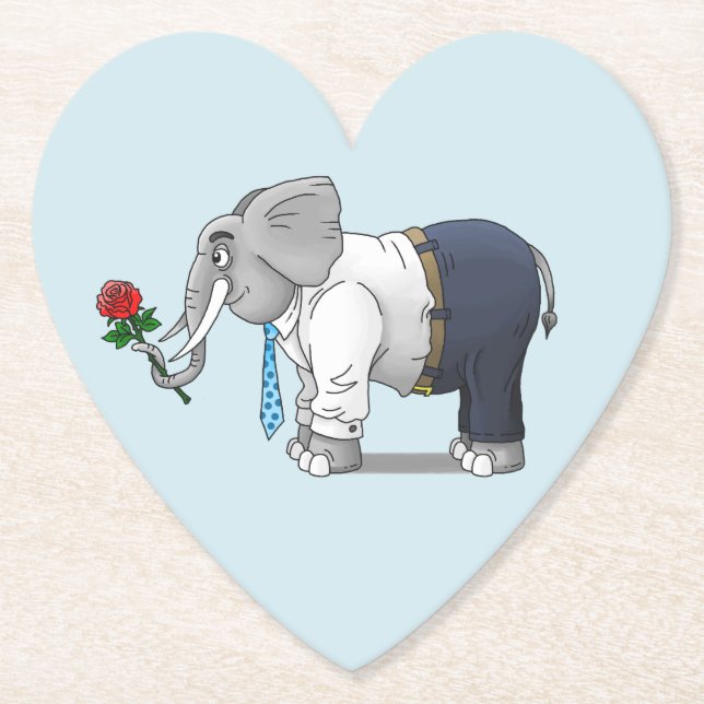 Elephant holding a Red Rose Paper Coaster (Front)
