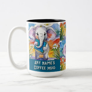Elephant Holding the Big Book Two-Tone Coffee Mug