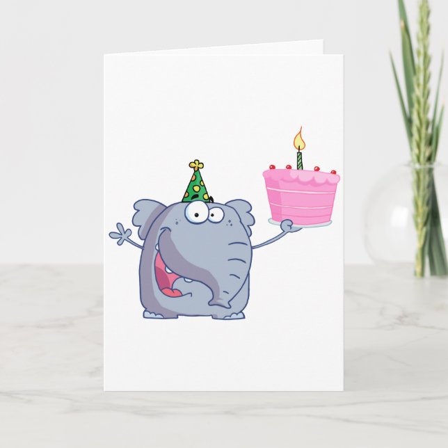 Elephant Holds Birthday Cake Card (Front)