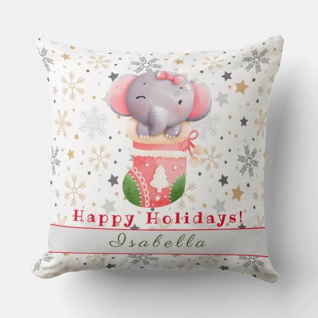Elephant Holidays Customise Text and Name 20"X20" Cushion (Front)