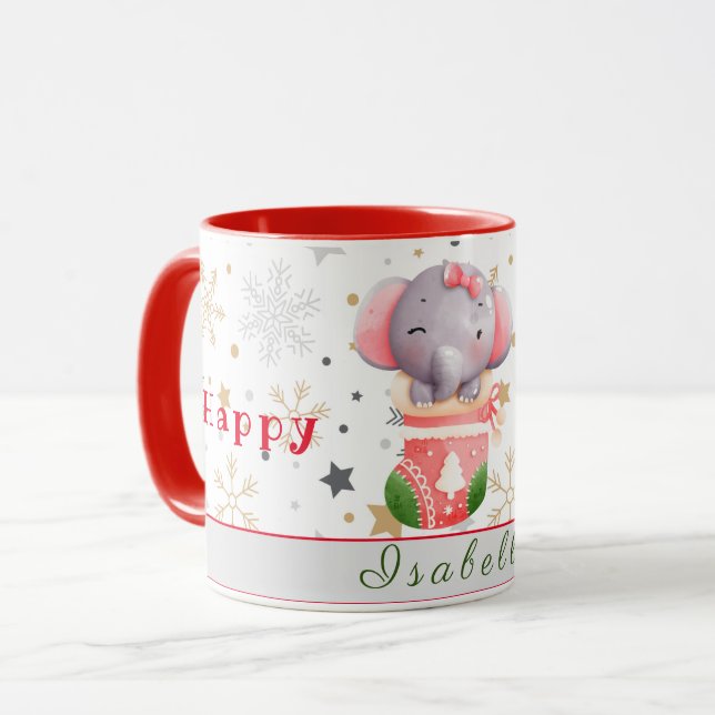 Elephant Holidays Customise Text and Name Mug (Front Left)