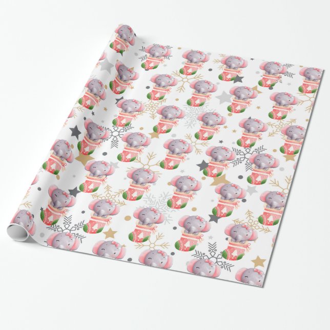 Elephant Holidays Customise Wrapping Paper (Unrolled)