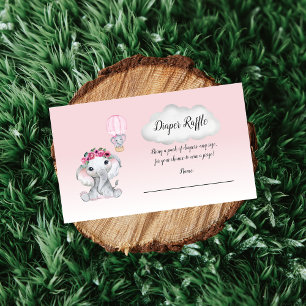 Elephant Hot Air Balloon Baby Girl Diaper Raffle Enclosure Card