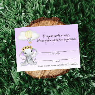 Elephant Hot Air Balloon Baby Name Game Purple Enclosure Card