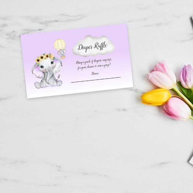 Elephant Hot Air Balloon Baby Purple Diaper Raffle Enclosure Card (Creator Uploaded)