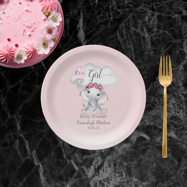 Elephant Hot Air Balloon Baby Shower Paper Plate (Creator Uploaded)