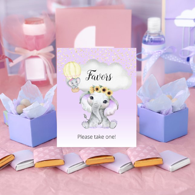Elephant Hot Air Balloon Baby Shower Purple Favour Poster (Creator Uploaded)