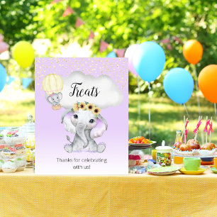 Elephant Hot Air Balloon Baby Shower Purple Treats Poster