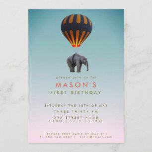 Elephant & Hot Air Balloon Birthday Party Invitation