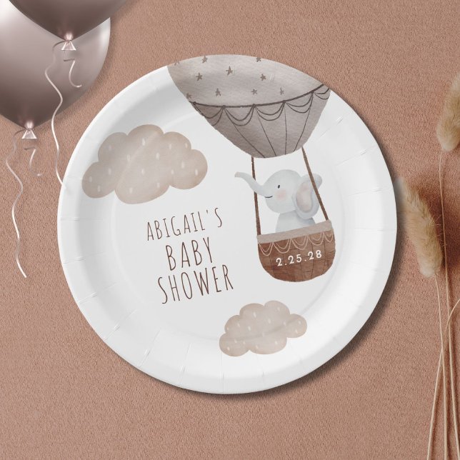 Elephant Hot Air Balloon Boho Baby Shower Paper Plate (Creator Uploaded)