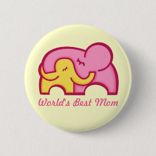 Elephant hug best mum button badge yellow pink