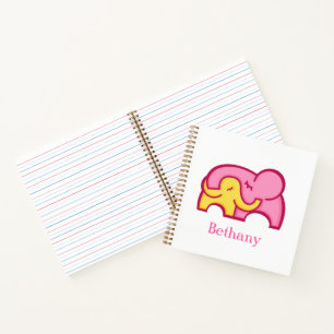 Elephant hug pink yellow cute graphic name notebook