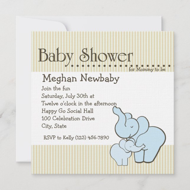 Elephant Hugs Baby Shower Invitation (Front)