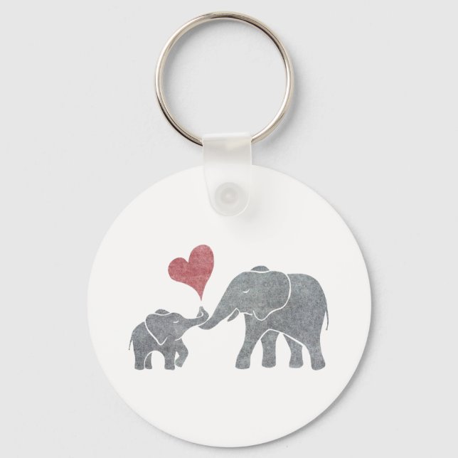 Elephant Hugs Grey Mum and Baby with Red Heart Key Ring (Front)