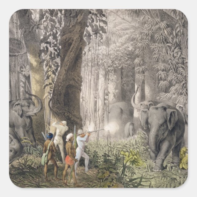 Elephant hunt in the region of Logalla, from 'Trav Square Sticker (Front)