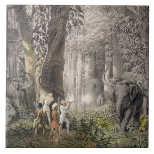 Elephant hunt in the region of Logalla, from 'Trav Tile