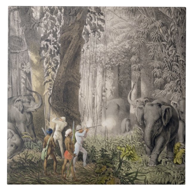 Elephant hunt in the region of Logalla, from 'Trav Tile (Front)