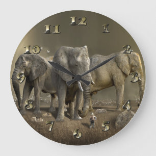 Elephant Hunter on Safari Large Clock