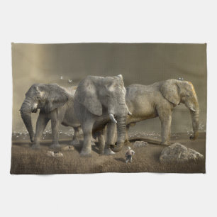 Elephant Hunter on Safari Tea Towel