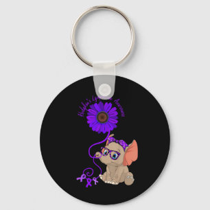 Elephant Hydrocephalus Awareness Blue Ribbon Glass Key Ring