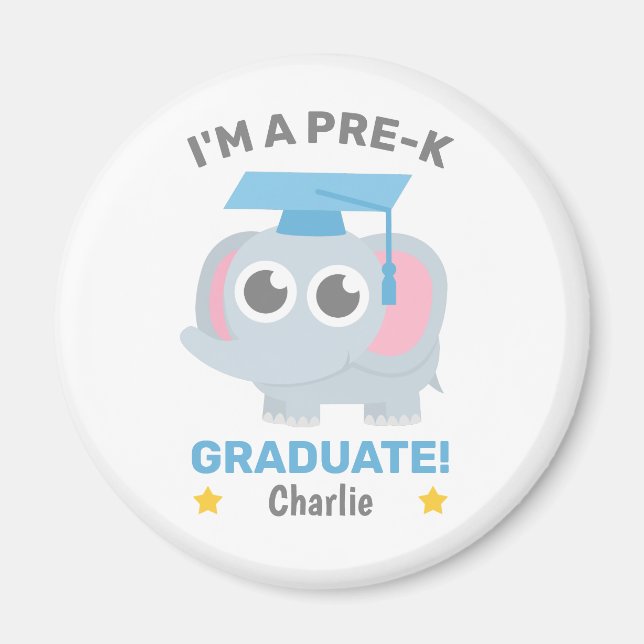 Elephant, I am a Pre-K Graduate, Kids Personalised Magnet (Front)