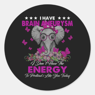 Elephant I Have Brain Aneurysm Awareness Gifts  Classic Round Sticker