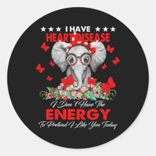 Elephant I Have Heart Disease Awareness Gifts Classic Round Sticker