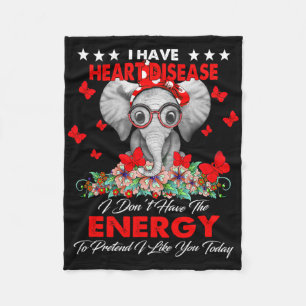 Elephant I Have Heart Disease Awareness Gifts Fleece Blanket