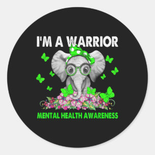 Elephant I’m A Warrior Mental Health Awareness Classic Round Sticker
