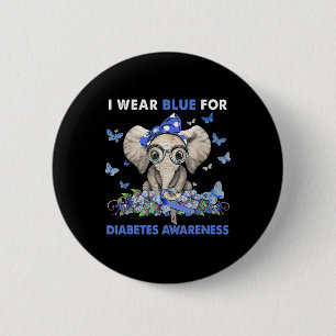 Elephant I Wear Blue For Diabetes Awareness 6 Cm Round Badge