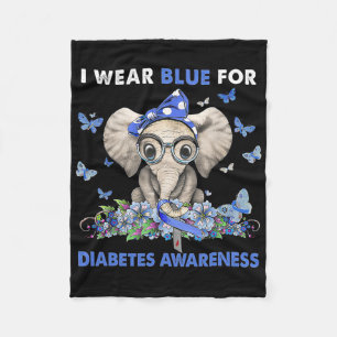 Elephant I Wear Blue For Diabetes Awareness Fleece Blanket