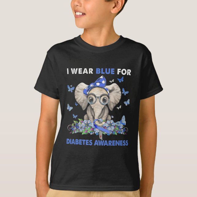 Elephant I Wear Blue For Diabetes Awareness  T-Shirt (Front)