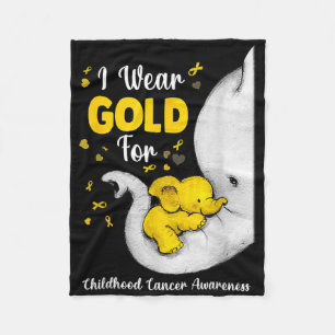 Elephant I Wear Gold Ribbon For Childhood Cancer A Fleece Blanket