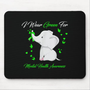Elephant I Wear Green For Mental Health Awareness  Mouse Pad