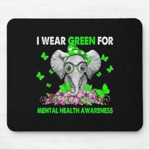 Elephant I Wear Green For Mental Health Awareness  Mouse Pad