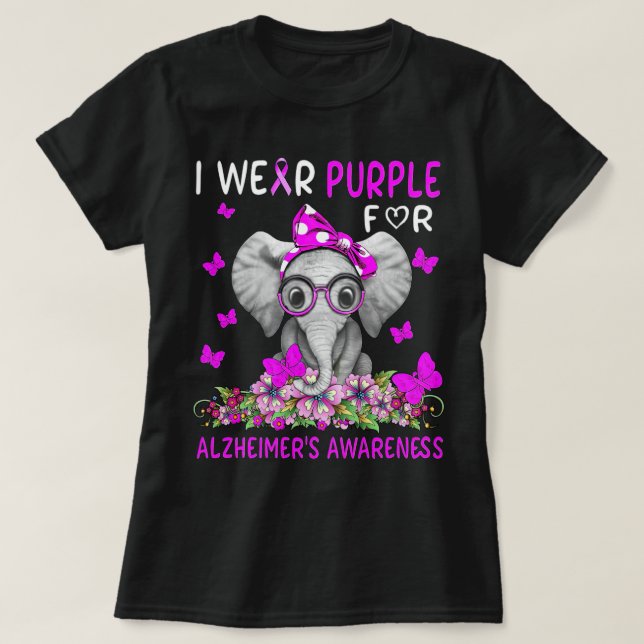 Elephant I Wear Purple For Alzheimer'S Awareness T-Shirt (Design Front)
