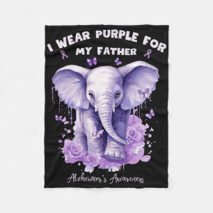 Elephant I Wear Purple For My Father Heimerheimer' Fleece Blanket